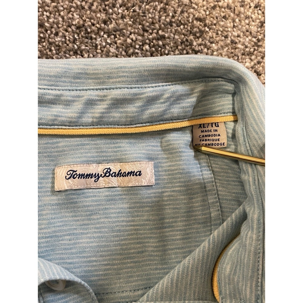 Tommy Bahama Polo Mens XL Blue Striped Short Sleeves Embroidered Marlin Logo - Picture 3 of 8